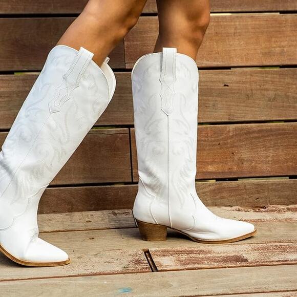 Rollda Cowboy Boots for Women Cowgirl Boots Embroidered Knee-High Western - Picture 4 of 6